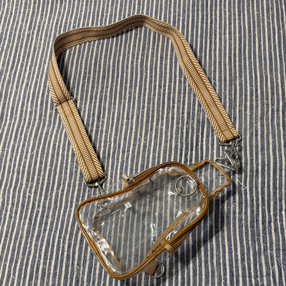 Clear Crossbody Bag with Brown Strap